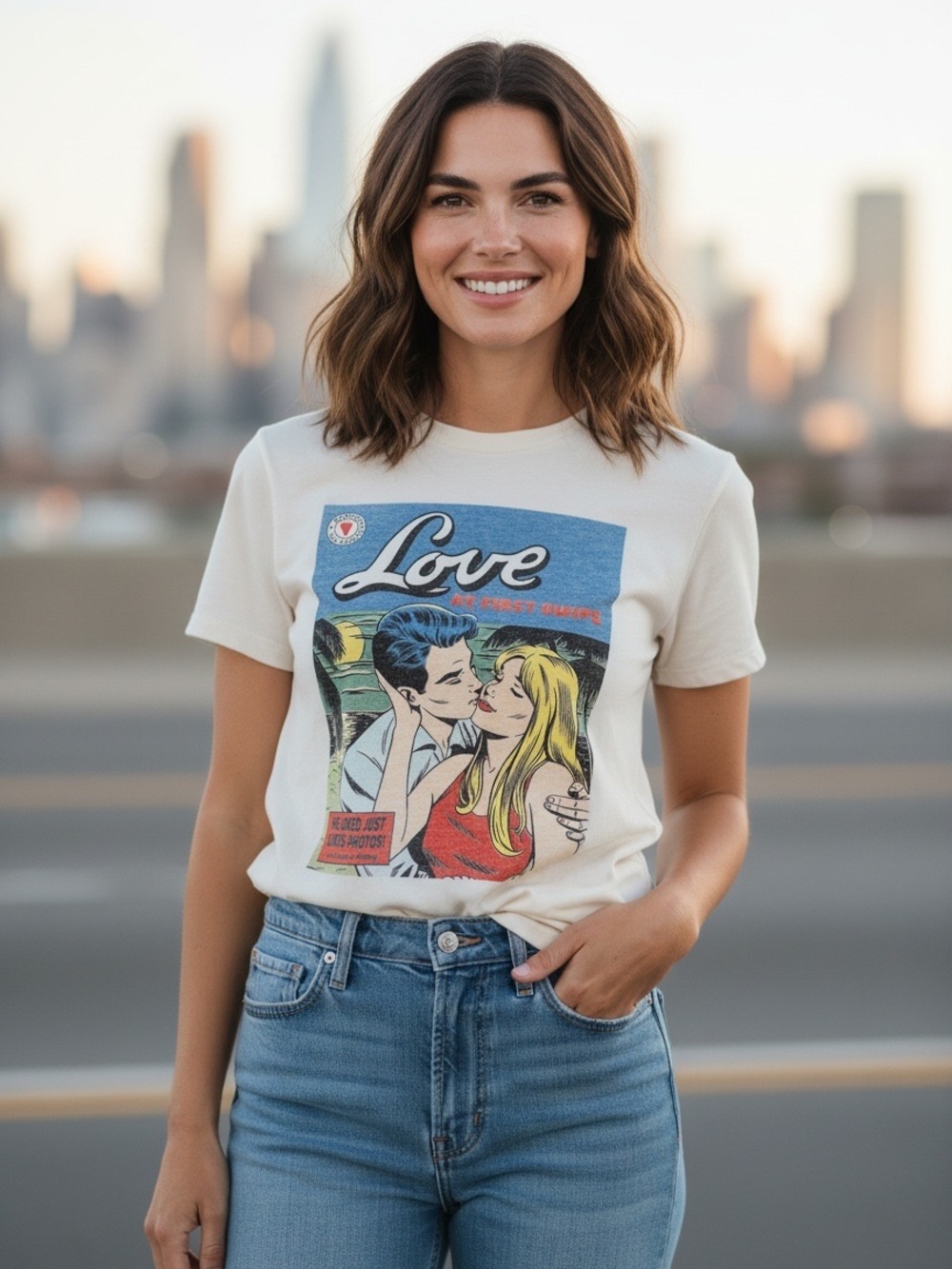 Re/done Love at First Swipe Retro Comic T-shirt Women Medium